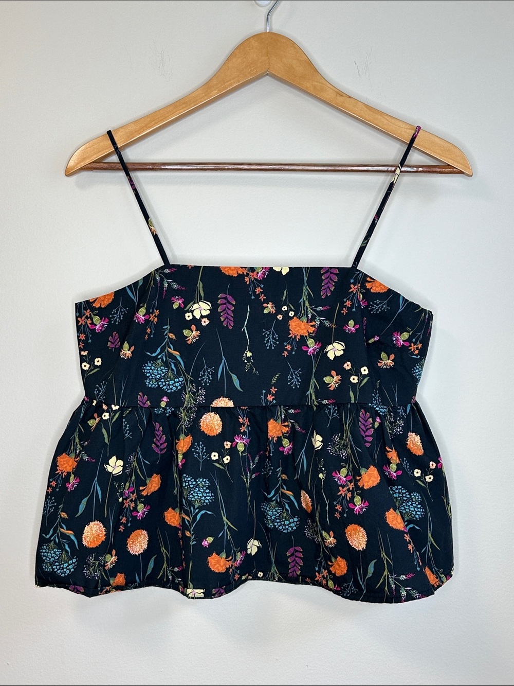 a new day Black Floral Spaghetti-Strap Peplum Camisole Size Small